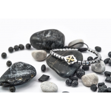 Pulsera de hematite con plata y oro de ley